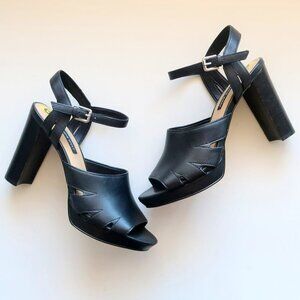 NEW Nine West Delilah Black Leather Slingback Platform Heels / Sandals / Shoes 9